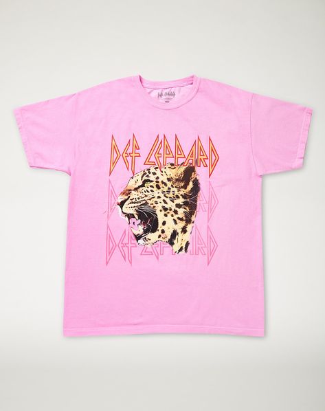 Show your love from your favorite rock band with this bright and colorful tee! This officially licensed pink tee, featuring a snarling leopard, is the perfect fit to slip into the next time you're listening to your favorite Def Leppard album! Officially licensed Crewneck Short sleeves Screenprint Tagless Length: About 28" from shoulder to hem Material: Cotton Care: Machine wash cold; tumble dry low Imported Note: This tee is Unisex Sizing only For a fitted look, order one size smaller than your Def Leppard T Shirt, Def Leppard Albums, Def Leppard Shirt, Def Leppard Band, Def Leopard, Leopard Shirt, Cute Preppy Outfits, Def Leppard, Pink Tee