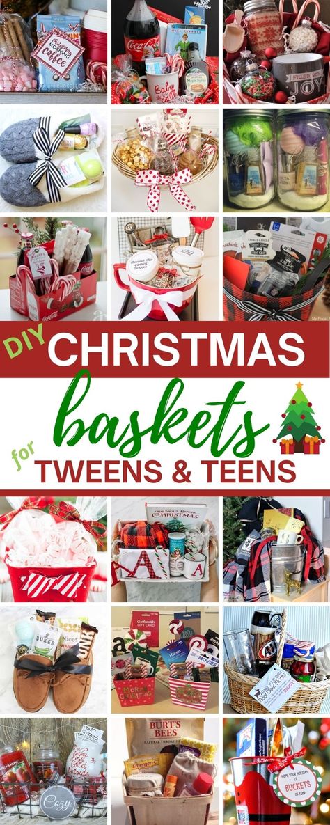 Finding the perfect gift for teenagers can be tricky, but these themed basket ideas will be a huge hit with even the pickiest teenage boy or teenage girl! This post is filled with tons of adorable themed gift basket ideas that will definitely bring plenty of holiday cheer to every teen on your Christmas list! #christmasgifts #giftsforteens #giftideas #giftideasfortweensandteens #holidaygiftideas #giftideasforteengirl #giftideasforteenboy #christmasgiftsforgirlfriend #christmasgiftsforboyfriend Themed Basket Ideas, Themed Gift Basket Ideas, Diy Christmas Baskets, Girl Presents, Christmas Gift Baskets Diy, Girl Gift Baskets, Teen Christmas Gifts, Christmas Gifts For Teen Girls