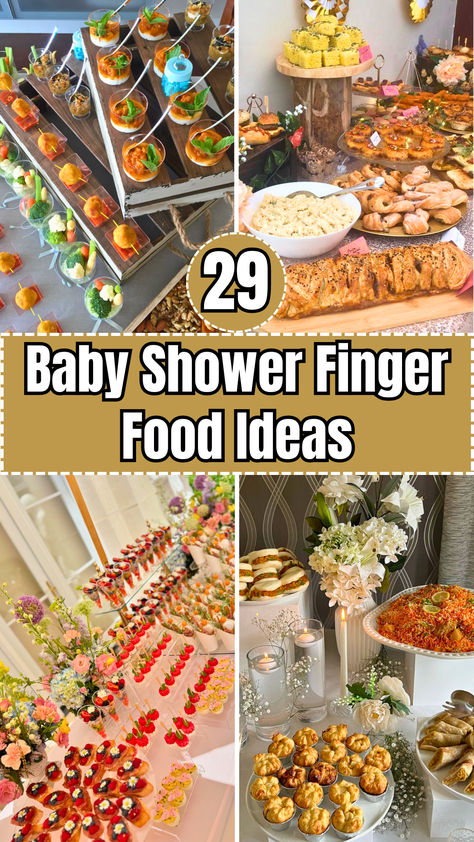 Looking for the perfect finger foods for a baby shower? Check out these 29 tasty and easy-to-make ideas! From savory bites to sweet treats, there’s something for every guest. Perfect for creating a memorable and delicious spread without the hassle. Finger Sandwich Display Ideas, Mini Serving Dishes Appetizers, Easy Food For Baby Shower Simple, Easy Birthday Brunch Ideas, Work Baby Shower Food, Finger Foods For Baby Shower Girl, Cute Baby Shower Food Ideas, Baby Shower Foods On A Budget, Jungle Theme Baby Shower Ideas Food