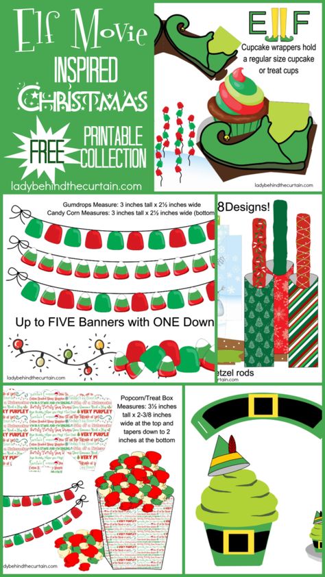 Elf Movie Inspired Christmas Party FREE Printable Collection Elf The Movie Office Decorating Ideas, Buddy The Elf Party Invitations, Free Buddy The Elf Printables, Elf Movie Bulletin Board Ideas, Elf Movie Tree, Christmas Elf Party, Buddy The Elf Crafts For Kids, Christmas Movie Crafts, Elf The Movie Party