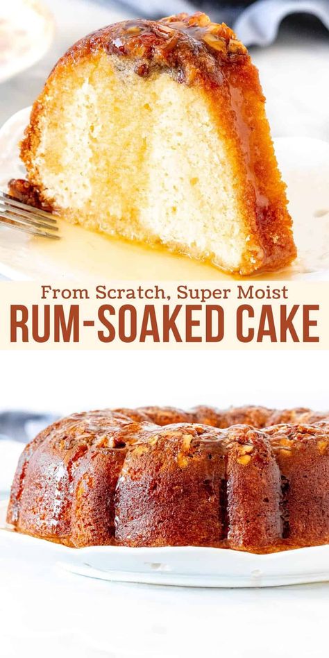 This classic rum cake is made from scratch and soaked in a delicious rum butter sauce. It's tender, flavorful and the perfect homemade version of the famous Bacardi rum cake! #rum #rumcake #pecans #fromscratch #recipe #holidays #dessert #rumsoaked from Just So Tasty Special Occasion Cakes Ideas, Easy Rum Cake Recipe, Bacardi Rum Cake Recipe, Easy Rum Cake, Rum Cake From Scratch, Rum Soaked Cake, Rum Cake Recipe Easy, Soaked Cake, Bacardi Rum Cake