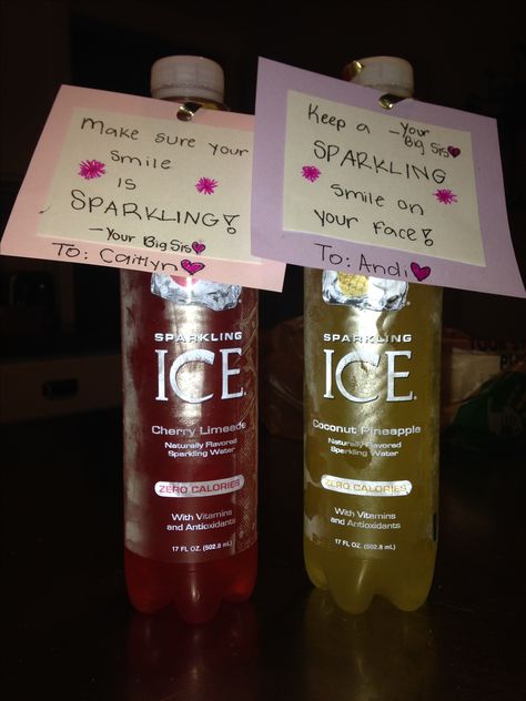 gift for cheer besties that love them some sparkling ice :)) Cheer Comp Gift Ideas, Volleyball Big Sister Gift Ideas, Dance Sister Gift Ideas, Sister Gifts Ideas, Cheer Gift Ideas, Big Sis Lil Sis Gifts, Cheer Besties, Cheer Snacks, Cheer Camp Gifts