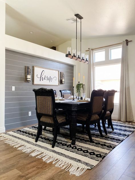 The best shiplap for your buck! - Jessie Thomas Deigns Black Shiplap Chair Rail, Shiplap Dining Room Wall, Shiplack Walls, Shiplap Bedroom, Gray Shiplap, Joanna Gaines Farmhouse, Shiplap Wall, Grey Dining Room, The Hardest Part