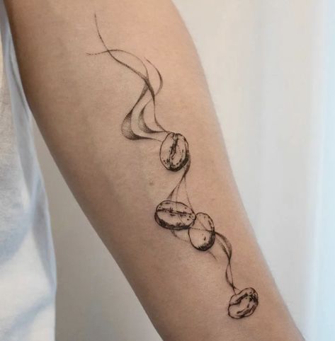 Coffee Beans Tattoo, Beans Tattoo, Latte Art Tattoo, Coffee Cup Tattoo, Tattoo Line Art, Tattoo Cafe, See Tattoo, Cup Tattoo, Coffee Tattoo