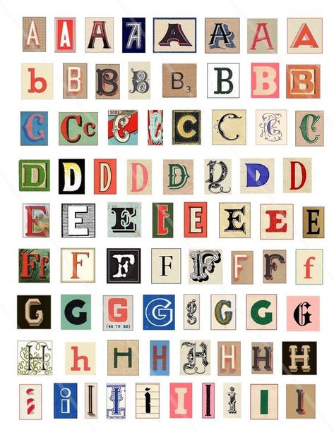 Vintage Design For Scrapbook, Collage Alphabet, Vintage Fonts Alphabet, Letters Vintage, Letter Collage, Scrapbook Fonts, Bubble Letter Fonts, Scrapbook Letters, Vintage Alphabet