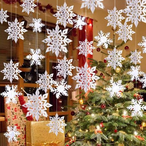 12 Trends for Christmas Decor in 2022 Snöflingor I Papper, Snowflake Swirl, Wonderland Party Decorations, Christmas Snowflakes Decorations, Winter Wonderland Decorations, Christmas Decorations Apartment, 3d Snowflakes, Snowflake Garland, Christmas Apartment