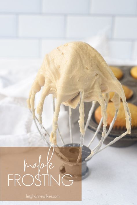 This Maple Frosting is rich and creamy and the perfect addition to cakes, cupcakes, cookies or cinnamon rolls.  It tastes just like fall. #recipe #cake #forcinnamonrolls #forcookies #cupcakes #whipped #powderedsugar #fordonuts Maple Frosting Recipe, Maple Buttercream Frosting, Cinnamon Roll Frosting, Maple Fudge, Maple Cake, Maple Buttercream, Maple Bars, Maple Cookies, Apple Smoothie