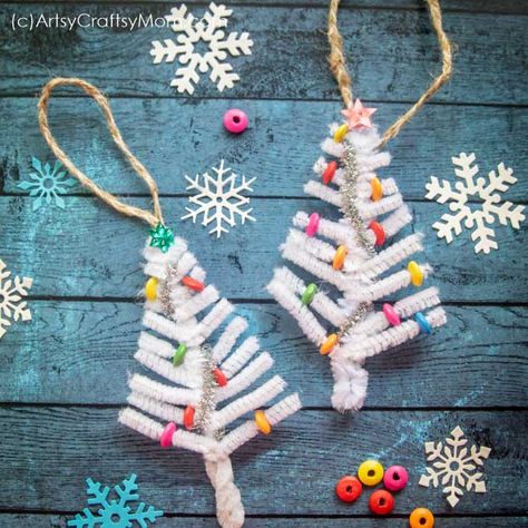 Christmas Crafts Pipe Cleaners, Pipe Cleaner Christmas Tree, Pipe Cleaner Christmas, Christmas Tree Ornament Crafts, Ornament Craft, Christmas Crafts For Kids To Make, Craft Easy, Kids Christmas Ornaments, Pipe Cleaner Crafts