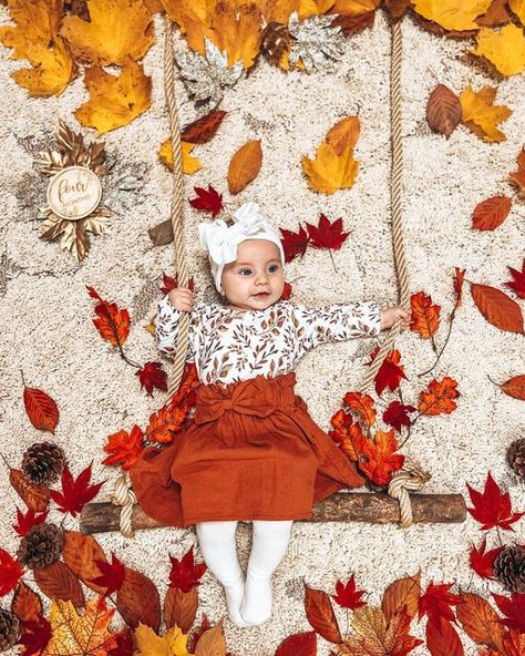 Fall 6 Months Photoshoot, November Month Baby Photos, November 3 Month Baby Pictures, Thanks Giving Baby Photos, 3 Month Old Fall Photoshoot, Fall Photoshoot Babygirl, Autumn Photos Ideas, October 2 Month Baby Pictures, Fall 1 Month Baby Pictures