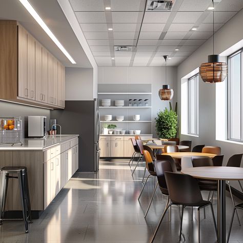 workplace break room ideas comfortable lounge area Work Staff Room Ideas, Employee Lunch Room Ideas, Break Room Kitchenette, Employee Relaxation Room, Office Break Out Area, Breakout Room Office, Small Office Break Room Ideas, Salon Break Room, Lunch Room Design