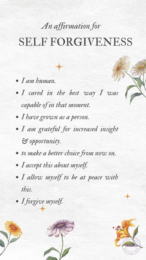 Ways To Forgive Yourself, How To Be Forgiving, Letter Of Forgiveness To Self, Forgiveness Yourself Quotes, Go Easy On Yourself, Quotes On Forgiving Yourself, Move On Affirmations, Moving On From Mistakes, How To Let It Go