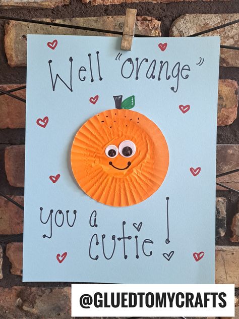 Cupcake Liner Orange Cutie Card Colorful Preschool Crafts, Orange Infant Crafts, Crafts For The Color Orange, Fruit Craft Preschool, Red And Orange Crafts For Toddlers, Preschool Orange Crafts, Simple Art For Toddlers, Summer Fruit Activities For Toddlers, Fruit Crafts For Infants