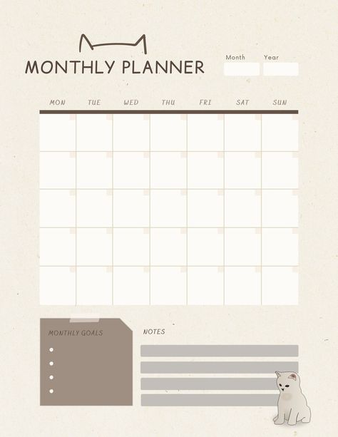 This adorable monthly planner is perfect for cat lovers! It features a cute cat illustration on each month, along with plenty of space to keep track of your appointments, tasks, and goals. The planner is also printed on high-quality paper, so it will last all year long.

Get yours Good Notes Monthly Planner, Cute Monthly Planner, Monthly Planner Ideas, Cat Planner, Planner Themes, Study Planner Printable, Personal Planners, Monthly Planner Template, Month Planner