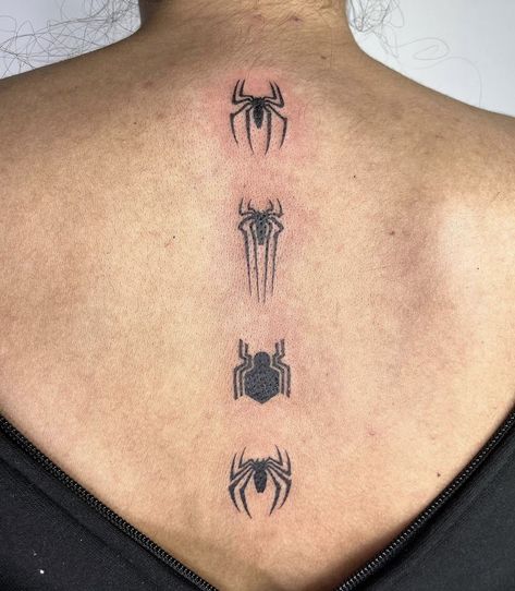 Spider Man Tattoo For Women, Spider Man Neck Tattoo, Cool Spider Man Tattoos, Small Realism Tattoo Men, Spider Man Back Tattoo, Why Do We Fall Tattoo, Spider Man Symbol Tattoo, Spider Man Spider Tattoo, Spiderman Matching Tattoo