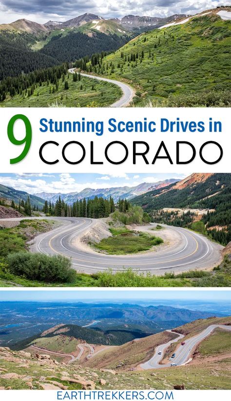 Best scenic drives in Colorado for your next road trip: Pikes Peak, Mount Evans, San Juan Skyway, Million Dollar Highway, Top of the Rockies, Trail Ridge Road, and more. #colorado #roadtrip #scenicdrive San Juan, Colorado Roadtrip, Earth Trekkers, Million Dollar Highway, Colorado National Monument, Road Trip To Colorado, Colorado Trip, Mesa Verde National Park, Scenic Roads