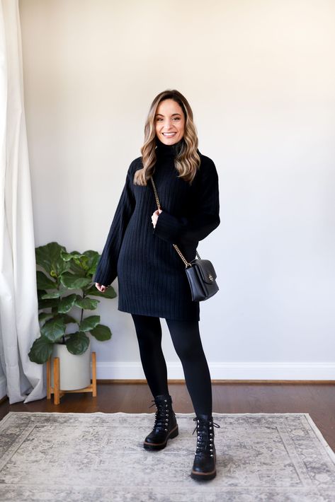 Dress And Combat Boots Outfit, Black Sweater Dress Outfit, Sweater Dress Petite, Black Dress Winter, Combat Boot Outfit, Sweater Dress Casual, Sweater Dress Outfit, Winter Outfit Ideas, Europe Outfits