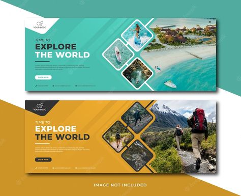 Travel Cover Design, Promotional Banner Design, Travel Banner Design Ideas, Banner Designs Ideas, Banners Design Ideas, Freepik Premium Vector, Travel Banner Design, Banner Ideas Design, Banner Design Ideas