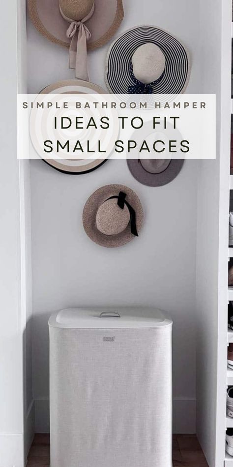 Small laundry room basket ideas for your space. Head over to my blog for more info! Bathroom With Laundry Basket, Laundry Basket For Bathroom, Laundry Basket Small Bathroom, Ideas For Laundry Baskets, Small Bathroom Laundry Basket, Laundry Basket Ideas For Bathroom, Closet Laundry Hamper Ideas, Hallway Hamper Ideas, Where To Put Laundry Basket In Bedroom