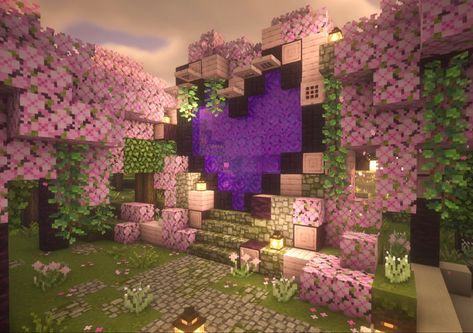 Minecraft Nether Portal, Minecraft Portal, Nether Portal, Case Minecraft, Blossom House, Minecraft House Plans, Minecraft Farm, Cool Minecraft Creations, Minecraft Cottage