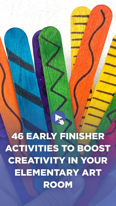 46 Early Finisher Activities to Boost Creativity in Your Elementary Art Room Engagement % % Teaching Art Elementary, Art Classroom Organization, Early Finisher Activities, Visual Art Lessons, Elementary Art Classroom, Art Room Posters, Art Classroom Management, Elementary Art Rooms, Preschool Art Projects