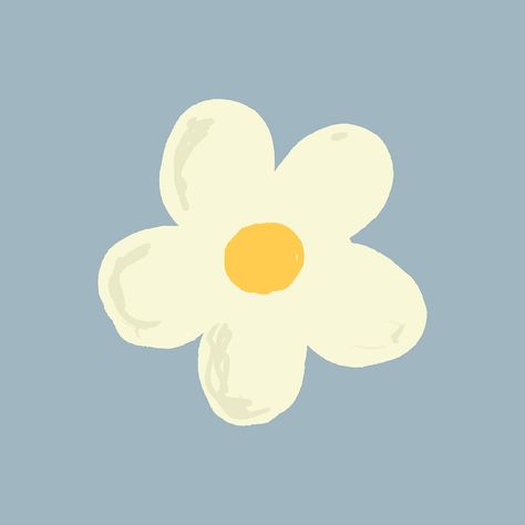 White Flower, Hand Drawn, Daisy, Yellow, Blue, White