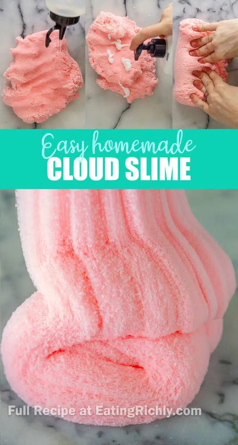 Learn all about cloud slime and how to create that incredibly soft and fluffy slime texture that resembles a cloud and drizzles perfectly. Textured Slime Recipe, Different Types Of Slime Recipes, Fluffy Slime Recipe Without Glue, Homemade Cloud Slime, How To Play With Slime, Cloud Dough Slime Recipe, Unique Slime Recipes, Different Slime Recipes, How Slime How To Make