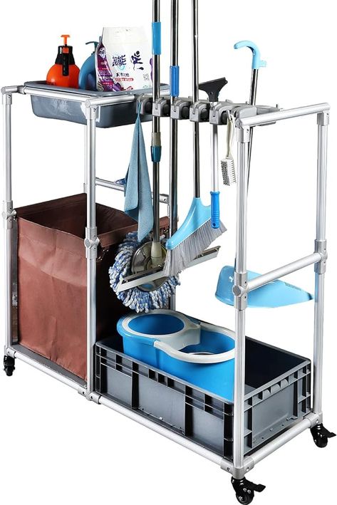 Cleaning Room Design, Cleaning Cart Organization, Cleaning Cart Ideas, Cafe Management, Housekeeping Cart, Cleaning Trolley, Mop Storage, Cleaning Room, Cleaning Cart