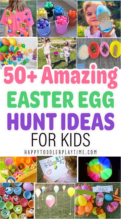 50+ Amazing Easter Egg Hunt Ideas for Kids - HAPPY TODDLER PLAYTIME Easter Egg Hunt Activities, Easter Egg Scavenger Hunt, Easter Egg Hunt Ideas, Egg Hunt Ideas, Fun Easter Games, Easter Egg Hunt Party, Easter Games For Kids, Easter Party Games, Easter Eggs Kids