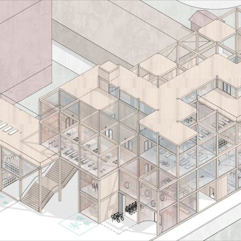 Designing a community center for International Students Flexible Architecture Spaces, Modular Structure Architecture, Co Housing Architecture Concept, Grid Structure Architecture, Modular Structure Design, Structural Grid Architecture Plan, Modular Apartment Architecture, Modular Building Design, Modular Architecture Design