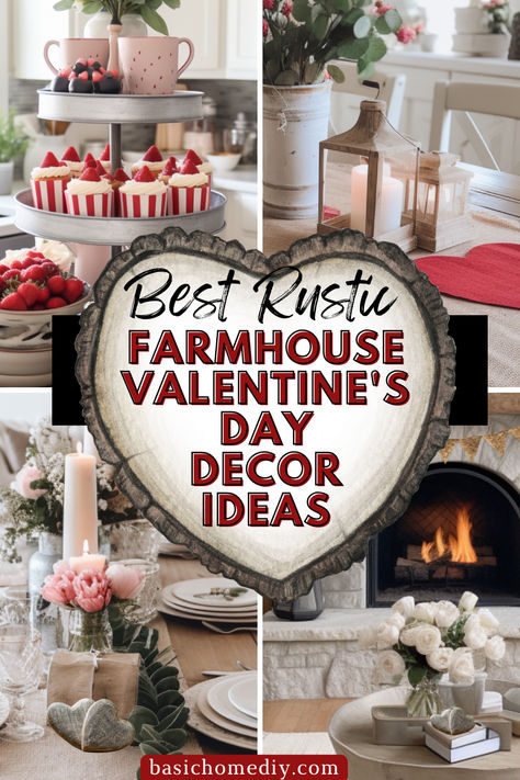 Discover the charm of easy rustic farmhouse Valentine’s Day decor ideas with a touch of modern elegance and country chic. Elevate your mantle with farmhouse style Valentine's Day decorations, and explore DIY decor projects for decorative trays that blend with your kitchen and fireplace aesthetics. From rustic wreaths and Valentine's Day burlap garland to Dollar Tree decor ideas transform your home decor into a rustic inspired home with farmhouse Valentine's Day Decor ideas. Valentines Decor Farmhouse, Mantle Valentine Decorating Ideas, Valentine Mantle Decorating Ideas, Country Valentine Decor, Dollar Tree Crafts Valentines Home Decor, Valentine Trays Ideas, Valentines Mantle Decor Farmhouse, Kitchen Valentines Day Decor, Valentine Tray Decor