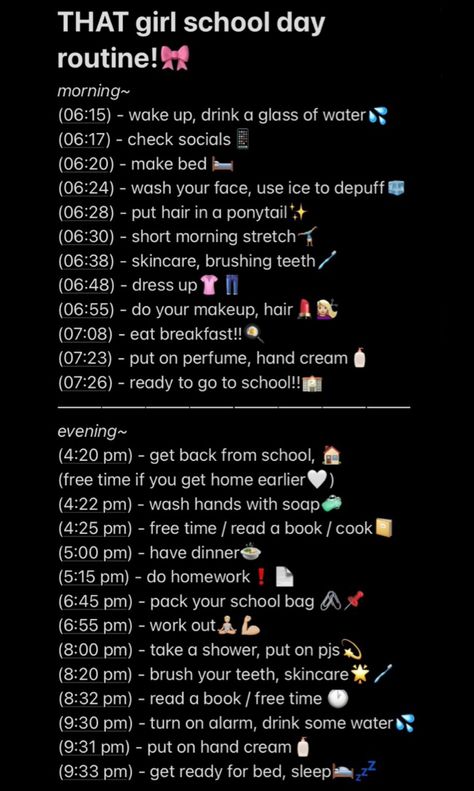 Glow Up Schedule School, Glow Up School Morning Routine, Checklist Morning Routine, Productive Day Checklist, Good Night Routines For School, Glowup Routine For Teens, Routine For After School, Daily Routine Schedule School Day, Routine Planner School