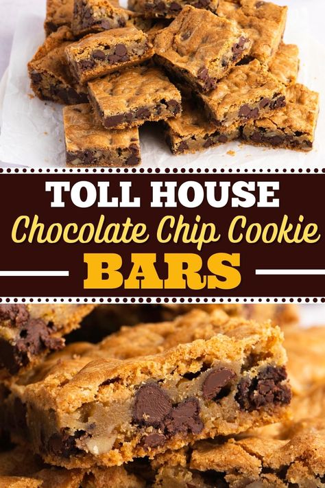 These easy Toll House chocolate chip cookie bars are the perfect combination of chewy and gooey, with pockets of rich, melted chocolate in every bite. Yum! Toll House Chocolate Chip Cookies Bars, Tollhouse Cookie Bars, Chocolate Chip Pan Cookies, Nestle Chocolate Chip Cookies, Chocolate Chip Cookie Bar Recipe, Tollhouse Chocolate Chip Cookies, Toll House Chocolate Chip, Chocolate Chip Bars, Easy Chocolate Chip Cookies