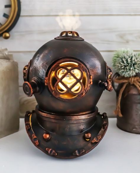 Steampunk Bedroom, Steampunk Bathroom, Nautical Bar, Divers Helmet, Vintage Nautical Decor, Faux Iron, Pirate Room, Steampunk Black, Black Steampunk