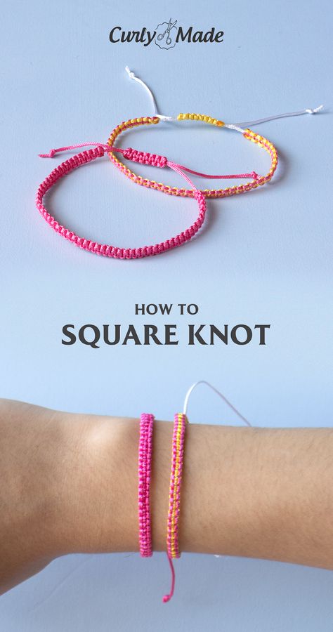 Friendship Bracelets Start And End, Bracelet Crafts How To Make, How To Do An Adjustable Bracelet Knot, Cotton Cord Bracelet Diy, Making Ankle Bracelets, Friendship Bracelet Square Knot, How To Do A Square Knot Bracelet, Square Knot Bracelet Pattern, How To Do Square Knot