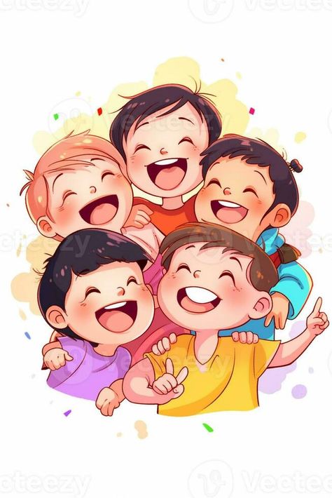 cartoon illustration of a group of children laughing and laughing. generative ai. Laugh Illustration, Children Illustration Character, Cartoon Laughing, Cartoons Design, Group Illustration, Children Laughing, Laugh Cartoon, Illustration For Children, Child Illustration