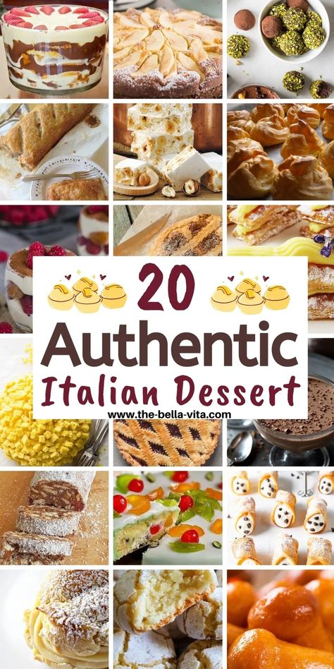 Authentic Italian Dessert Recipes: 20 Of The Best Italian Desserts! Italian Food Easy Recipes, Dessert That Goes With Italian Food, Great Italian Recipes, Homemade Italian Food Dinners, Italy Desserts Italian Pastries, Italian Baked Desserts, Desserts For An Italian Meal, Authentic Italian Desserts Italy, Dessert Recipes For Italian Dinner