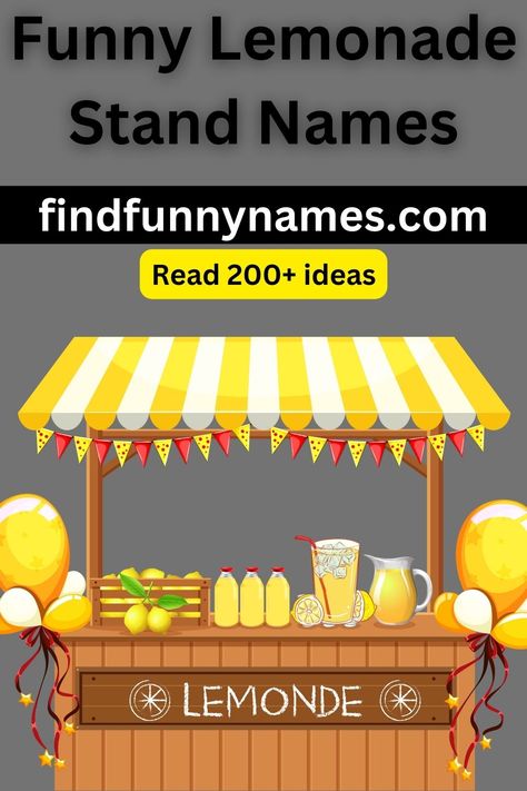 Looking for some catchy and hilarious names for your lemonade stand? Look no further! We've compiled a list of witty and pun-filled names that will surely make your customers smile. Whether you're setting up a stand at a local fair or just in your neighborhood, these names are bound to grab attention and create a buzz on social media. #FreshlySqueezed #TartAndTasty #SourAndSilly #LemonLoversParadise #SipAndSmile Lemonade Name Ideas, Lemonade Stand Names Ideas, Catchy Lemonade Stand Names, Lemonade Stand Name Ideas, Lemonade Business Names, Lemonade Stand Names, Lemonade Food Truck, Lemonade Truck, Lemonade Stand Ideas