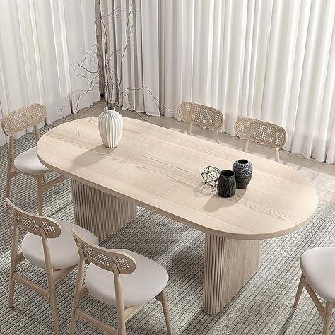 Amazon.com - homary 63"-79" Extendable Dining Table for 4 6 Person,Farmhouse Kitchen Table Oval Dining Table - Tables Whitewash Dining Table, Makeover Kitchen, Table With Chairs, Dining Table Lighting, Buffet Decor, Kitchen Organisation, Esstisch Modern, Inspiration Kitchen, Expandable Dining Table