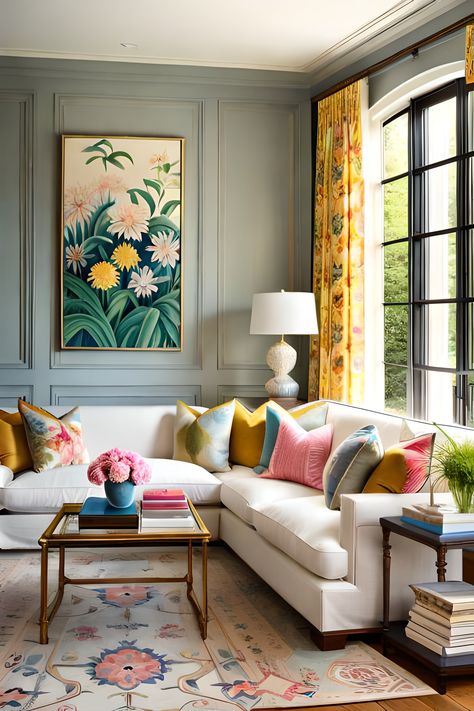 Mixing Traditional And Modern Decor, Family Room Designs, Family Den, Colorful Room, Vibrant Living Room, Colourful Living Room Decor, Maximalist Style, Set Sofa, Colourful Living Room