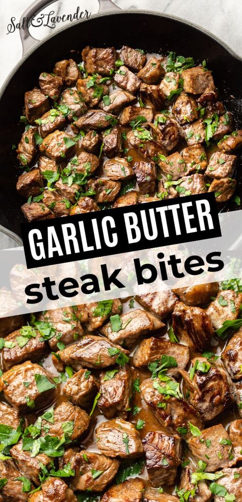 Steak Bites With Garlic Butter, Garlic Butter Steak Bites, Butter Steak Bites, Steak Dinner Recipes, Steak Bites Recipe, Beef Steak Recipes, Butter Steak, Garlic Butter Steak, Salad Pasta