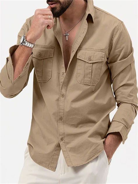 Pattern: solid color
Color: black, khaki, gray, army green, white
Product Category:Shirt
Suitable for the crowd: teenagers
Size:S,M,L,XL,XXL,XXXL Costume Africain, Collar Shirt Men, Mode Tips, Cargo Shirts, Safari Style, Mens Cargo, Mens Khakis, Well Dressed Men, Pocket Shirt