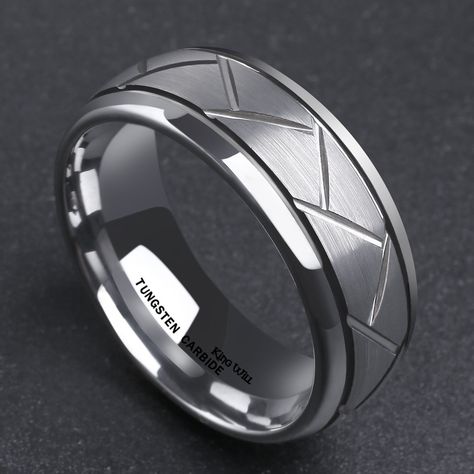 Ring Designs For Men In Silver, Mens Rings Silver Unique, Silver Rings Design For Men, Men’s Silver Ring Design, Silver Ring Mens, Men’s Tungsten Wedding Bands, Men's Silver Ring, Men's Wedding Rings Silver, Cool Rings For Men Silver