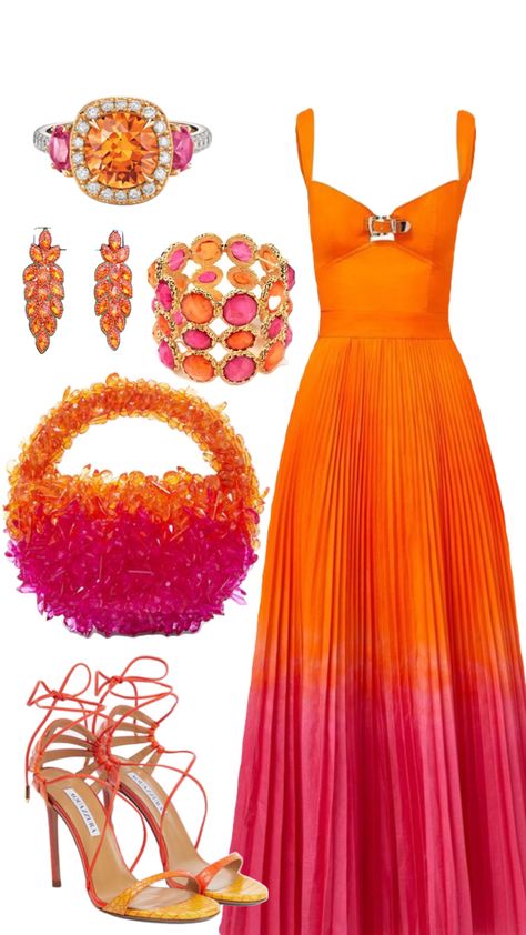 Orange pink summer ball outfit Ball Outfit, Summer Ball, Modesty Outfits, Orange Outfit, Looks Party, Event Outfit, Pink Summer, Look Vintage, Mode Vintage