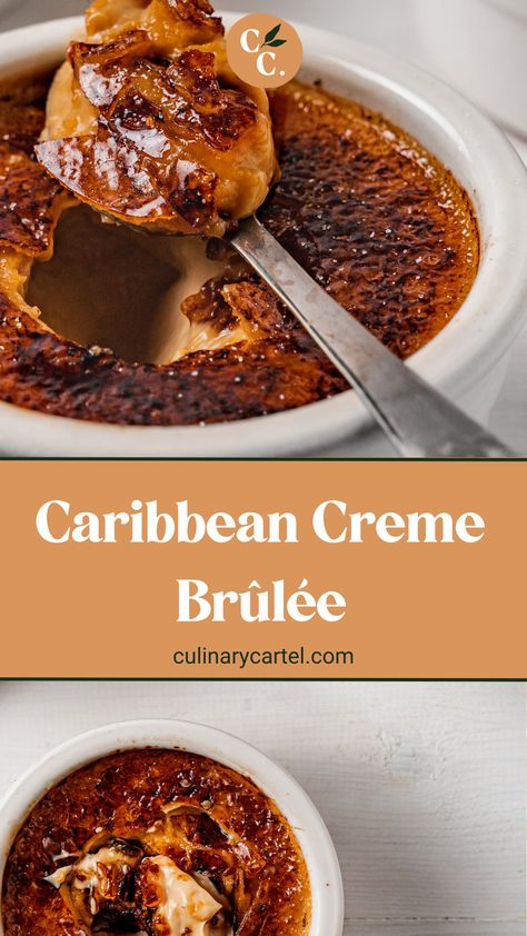 Rum Recipes Food, Pina Colada Creme Brulee, Coffee Creme Brulee Recipe, Creme Brulee Sous Vide, Pineapple Creme Brulee, Spiced Creme Brulee, Creme Brulee Flavors, Soul Food Desserts, Gingerbread Creme Brulee