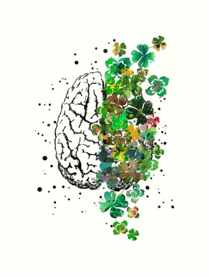 Brain anatomy, brain with four-leaf clovers, four-leaf clovers, four leaf clovers, medical art, watercolor Brain, Brain print, abstract Brain • Millions of unique designs by independent artists. Find your thing. Watercolor Brain, Brain Artwork, Brain Logo, Brain Anatomy, Medical Art, Gcse Art, Four Leaves, Aid Kit, Four Leaf