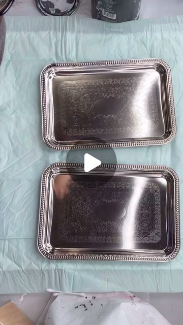 Dollar Tree Serving Tray Ideas, Dollar Tree Metal Tray Ideas, Dollar Tree Silver Tray Ideas, Metal Tray Makeover, Decoupage Tray Ideas, Diy Serving Tray Ideas, Silver Trays Decor Ideas, Silver Tray Decor, Chalk It Up Fancy