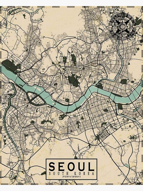 Vintage Map Drawing, Seoul Map Illustration, Map Of South Korea, Map Of Seoul, Subway Map Design, Seoul Poster, Map Art Illustration, Maps Illustration Design, City Map Drawing