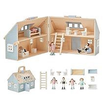 Portable Doll House, Travel Dollhouse, Mini Furniture, Doll Family, Wooden Dollhouse, Car Rides, Little Cottage, Doll Play, Blue Wood