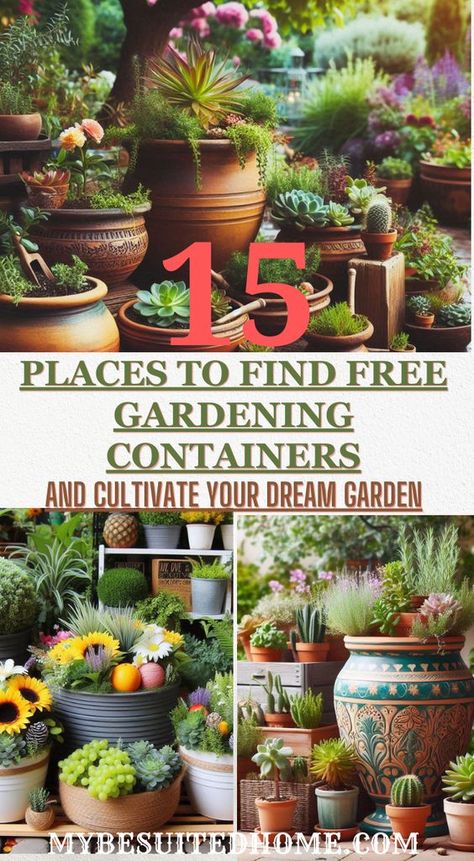 Unleash your inner gardener for free!  This post reveals 15 clever places to find free containers and transform them into stunning garden planters. Breathe life into your dream garden without breaking the bank. Get ready to upcycle, repurpose, and cultivate your green oasis! #freecontainergardening
#upcycledgardencontainers
#gardeningonabudget
#diygardenplanters
#sustainablegardening
#creativegardeningideas Diy Upcycled Planters, Tiny Yard, Gardening Containers, Gardening Inside, Planter Arrangements, Diy Container, Pot Craft, Container Garden Ideas, Acre Homestead