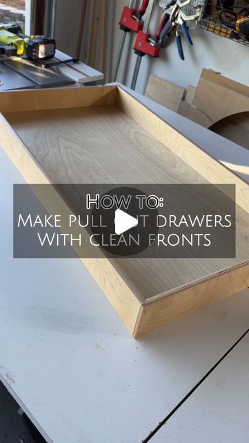 Natalie Park | DIY, Builds & Design on Instagram: "Here’s one of many ways to make pull-out drawers with a clean front! (Different than my previous reel 😉)  These pull-out drawers will be behind shaker doors and once the doors are opened, the fronts of these will be exposed. This means I couldn’t use pocket holes like I showed you before (those drawers will be covered with drawer fronts, so it didn’t matter as much). I’m loving how they look and even seeing a few layers of the plywood looks pretty cool to me!  Would you try making pull out drawers like this?   All the drawers are now officially done and I’m making some good progress with these office cabinets! Doors and drawer fronts are next… then paint!  . . . . . #tutorial #pulloutdrawers #parkplaceabode #diyprojects #diyhome #homediy Diy Drawer Kitchen Cabinets, Adding Drawer Slides To Old Cabinets, Making Drawers How To Build, Adding Pull Out Drawers To Cabinets, Diy Pull Out Drawers In Cabinets, Pull Out Drawers In Cabinets, Diy Drawer Fronts, Drawer Shelves Diy, Diy Drawer Pulls